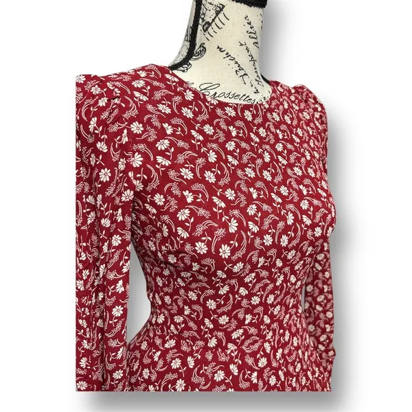 Reformation Lucita Red Floral Wrap Mini Dress Long Sleeve Autumn Wedding Gues‎ - Image 3