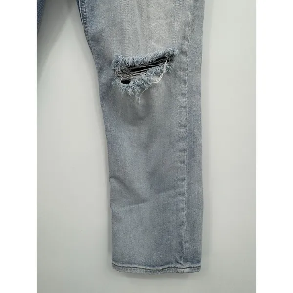 ZARA Straight leg High Rise Distressed Jeans Womens Size 8 Light Wash Boho Denim - Image 3