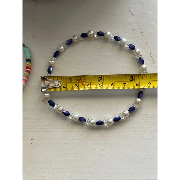 Set‎ of 2 Beaded anklets Colorful Disc Beads Pearl Navy Seed Beads - Image 4