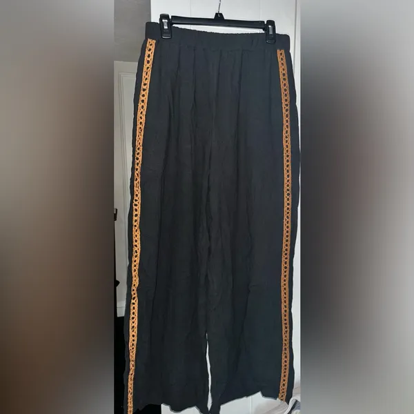 New Evil Eye Boho Wide Leg Pants In Black & Tan Combo - Image 5