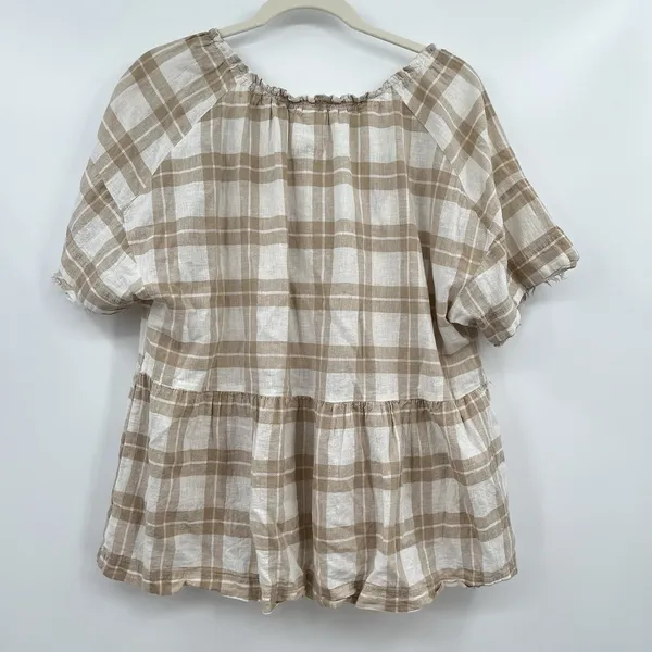 Women's Blouse Top Pilcro Anthro Plaid Gingham Bette Babydoll Boho S Relax Boxy - Image 6