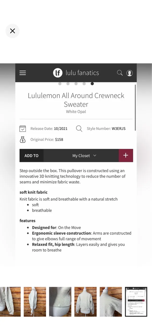 Lululemon All Around Crewneck Sweater White Opal Like New Size 8. Size tag missing- use measurements. Stretchy structured material. See pics for more info. Style W3ERJS 19.5-20.5” bust - Image 11