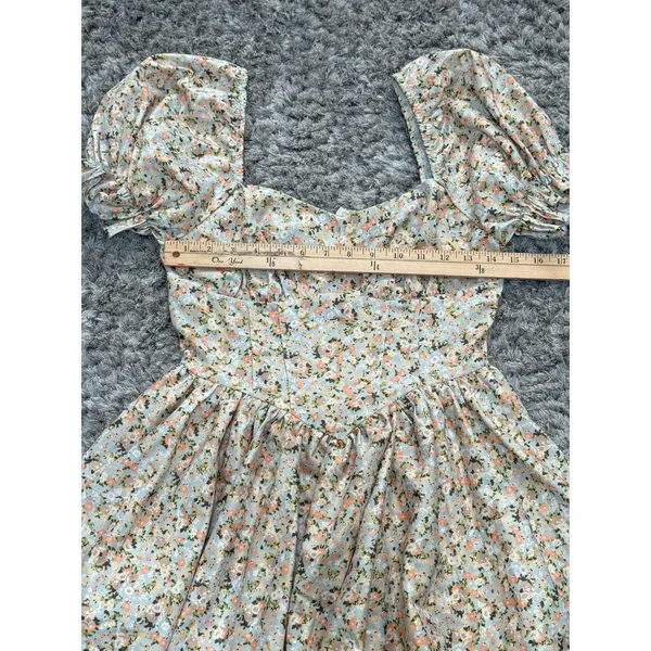 Women Floral Puff Sleeve Mini Dress Cottagecore Milkmaid Boho Corset Waist S - Image 9