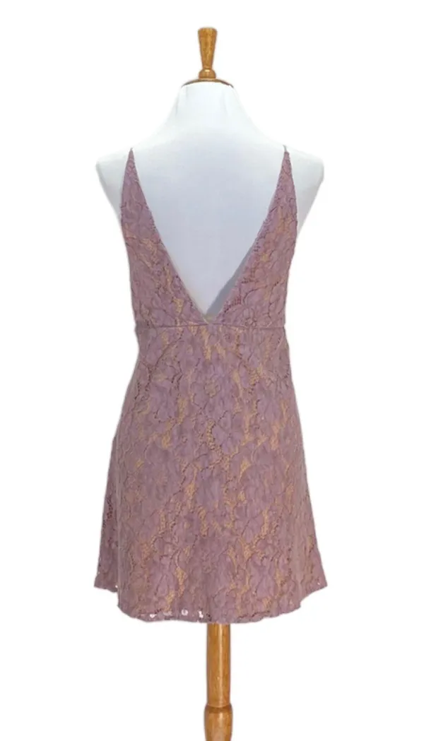 Free People Womens Dangerous Love Deep V Lace Mini Dress Purple Size 12 NEW Boho - Image 12