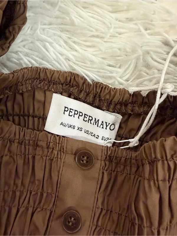 Peppermayo Joyce Long Sleeve Cotton Shirred Top - Chocolate - Image 6