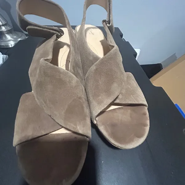 Clarks  Tan Suede Wedge Sandals - Image 11