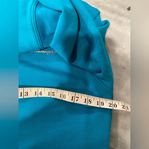 Champion Size M Turquoise Full Zip Cotton Blend Hoodie Sweatshirt Pockets - Image 6