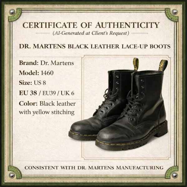 Dr. Martens 8-Eye Black Leather Lace-Up Combat Boots UK 6 US Women 8 - Image 3
