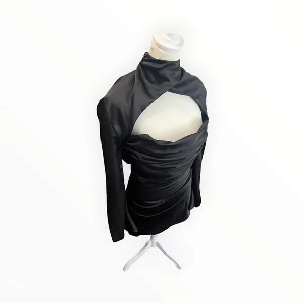House of CB Toira Black Draped Corset Satin Cutout Mini Dress XS - Image 6