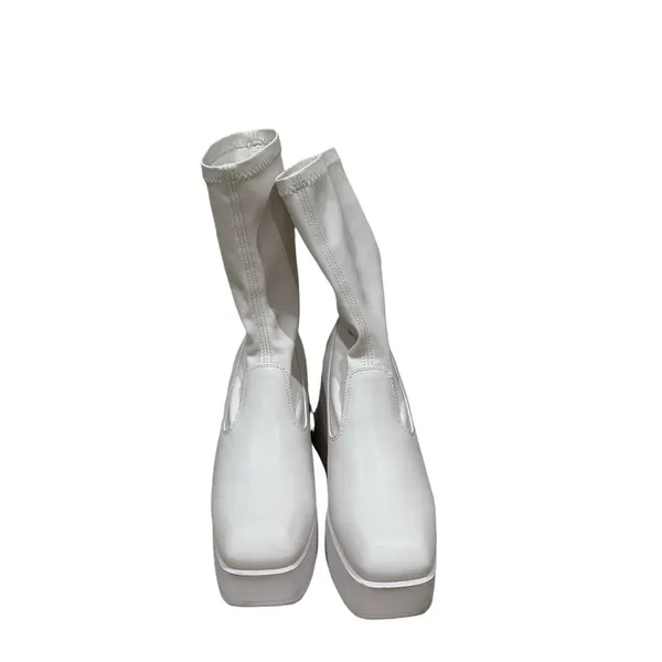 Windsor Smith White Stretch Sock‎ Platform Block Heel Boots Size 10 - Image 4