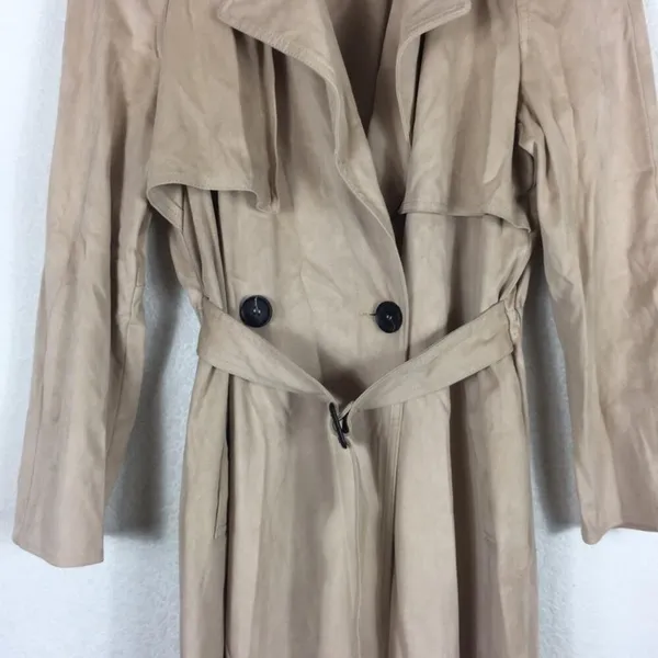 Zara Tan Trench Coat XS Faux Suede Double Breasted Belted Classic Mid Length - Image 7