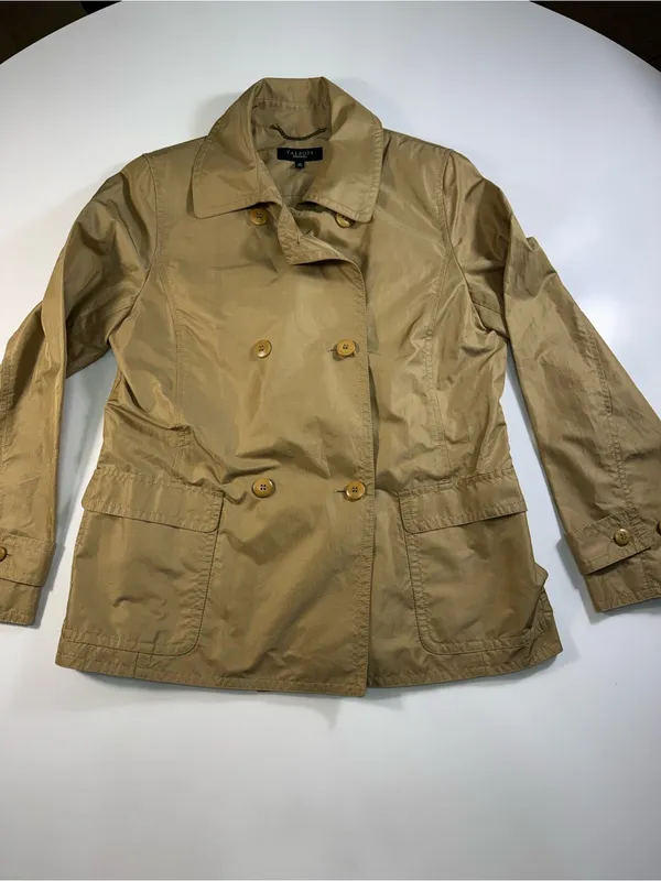 Talbots Cotton Silk Blend Khaki Double-Breasted Trench Coat - Image 2