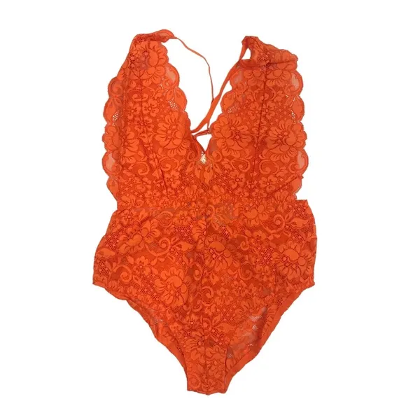 FREE PEOPLE x HAH Lace Bodysuit Sz XS Burn Orange Feminine Party Resort Boho NWT - Image 2