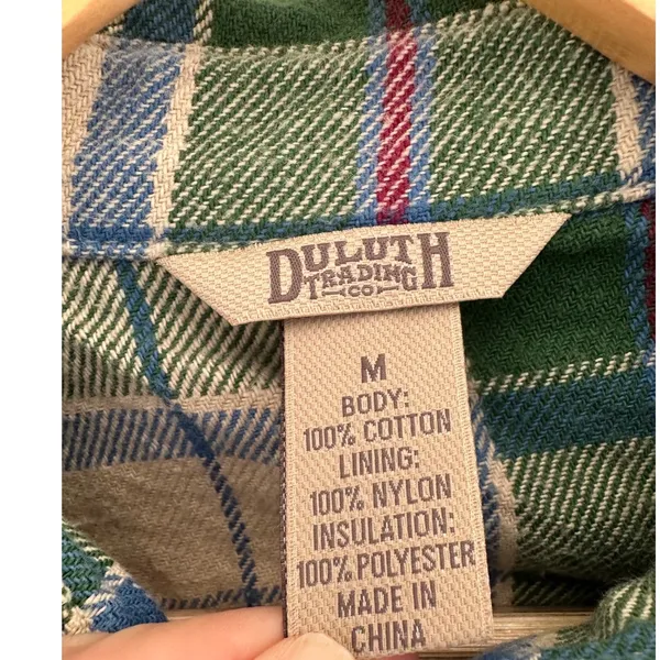 Duluth Trading Co Green Plaid Quilted Flannel Shirt Jacket M Barn Chore Coat - Image 4