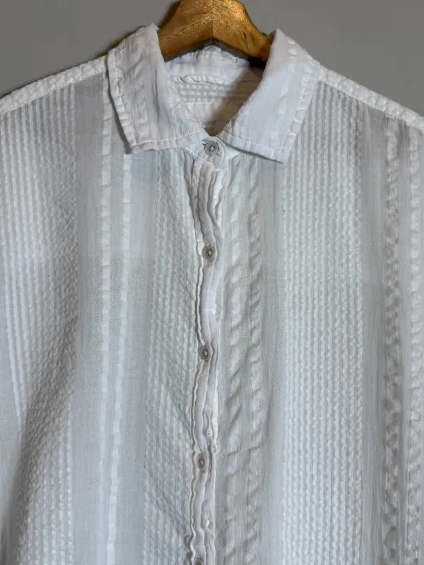 Aerie Striped Oversized Button Up Shirt Women's XS White Sheer Flowy Minimalist - Image 6
