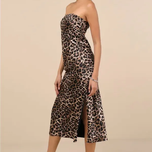 Lulu's Leopard Print Strapless Midi Dress - Image 3