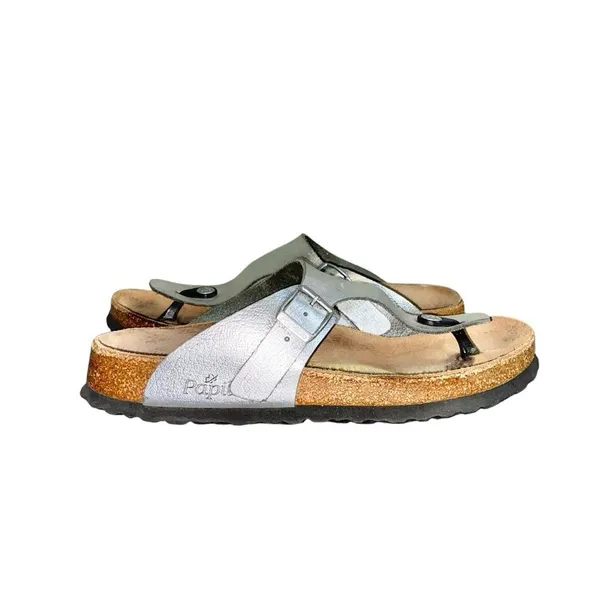 Papillio By Birkenstock Gizeh Metallic Silver Leather Slip-On Thong Sandals 39 - Image 2