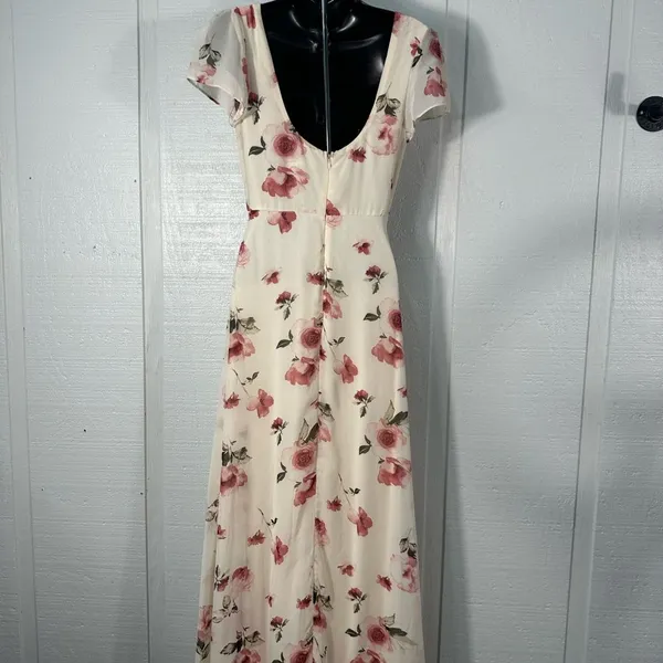 Lulus Cream Floral Flutter Sleeve Maxi Dress Size XS EUC - Image 10