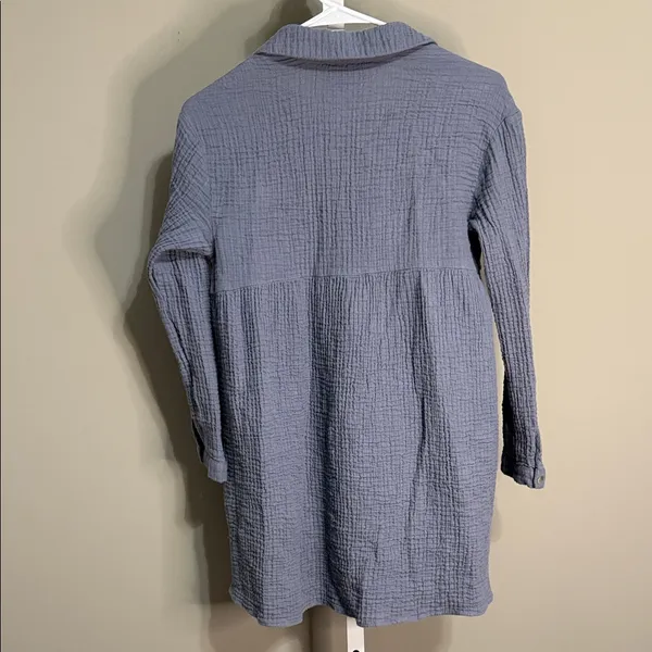 ZARA Blue Gray Cotton Gauze Crinkle Babydoll‎ Tunic Dress XS - Image 11