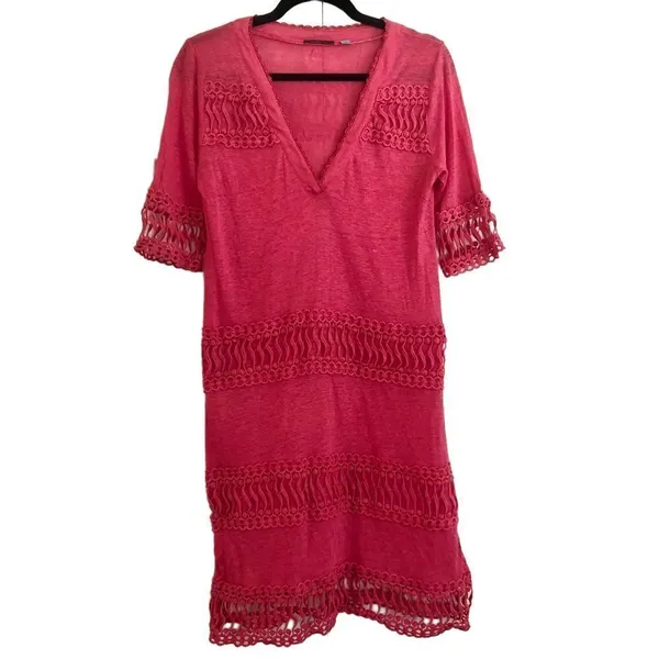 Cullen linen crochet lace trim dress size medium - Image 2