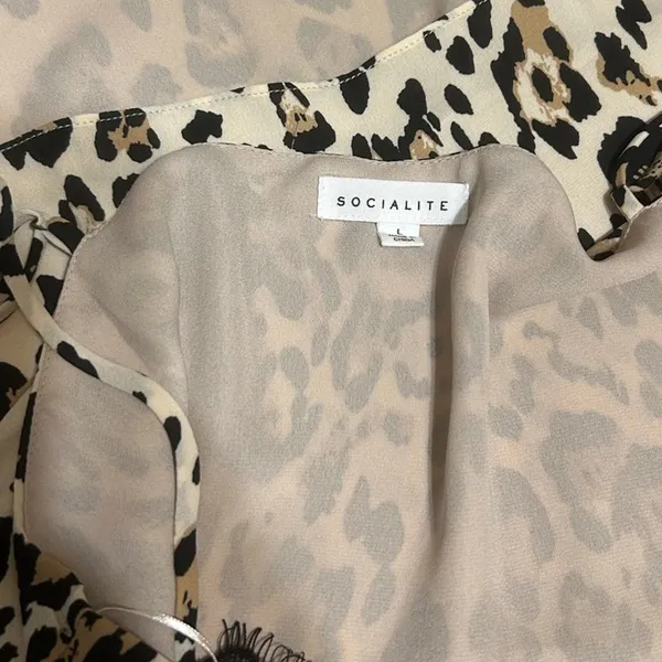 Y2K Socialite Women Babydoll Cami‎ Top L Animal Print Lingerie Lined Lace Trim - Image 2