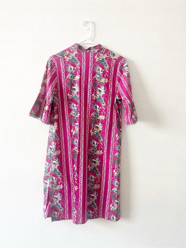 Almatrichi Madrid Spain‎ Button Pink Floral Dress Size 44 US 12 Ruffle Sleeves - Image 3