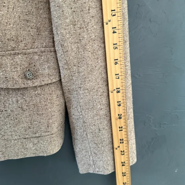 LL Bean‎ Vintage Wool Silk Blend Tweed Blazer Tan 3-Button Jacket Med Reg - Image 8