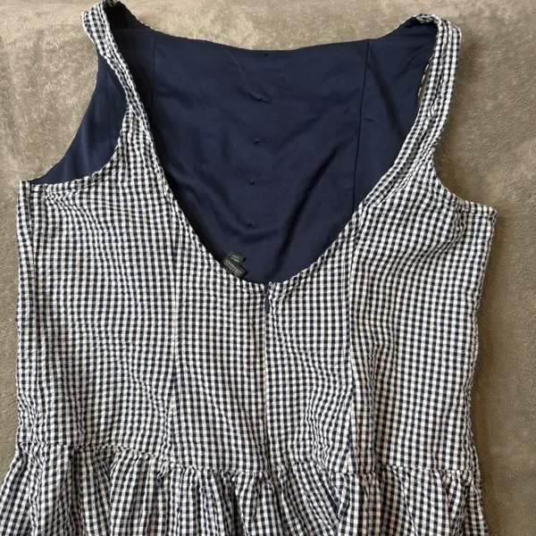 Wild Fable Seersucker Gingham Plaid Mini Dress Womens L Navy White Button Front Drop Waist - Image 5