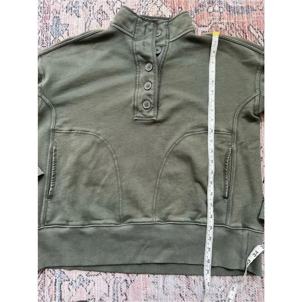 aerie Vintage Popover Olive Green Notch-Henley Pullover Sweatshirt Size XS - Image 8