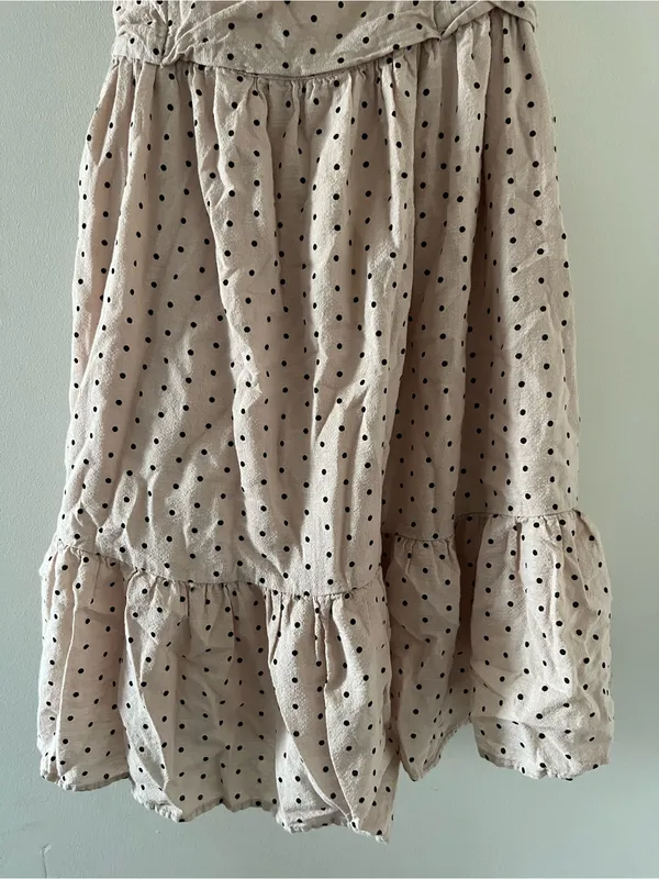 Cotton Cream Black Polka Dot Babydoll Mini Dress Small Coquette Tie Back - Image 3
