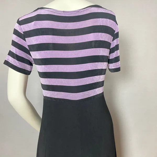 Vintage Slinky Dress 90s Stripes Empire Waist Short Sleeves Stretchy Maxi Retro - Image 6