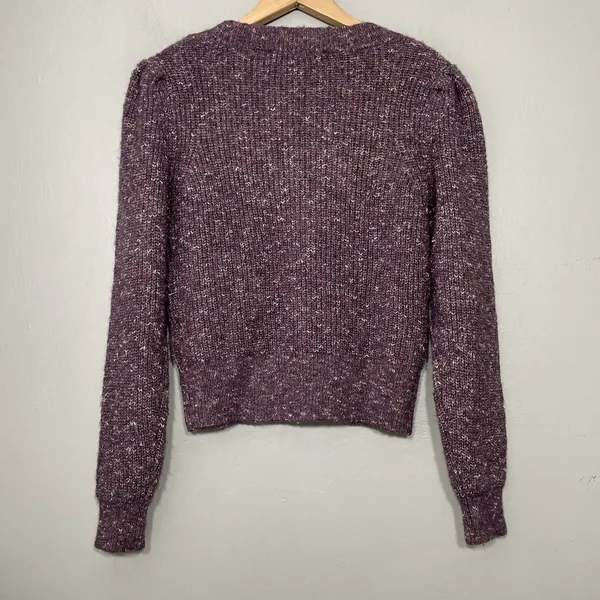White House | Black Market Purple Cardigan Size Small Chunky Marled Cropped Sweater Knit Wool Blend - Image 6