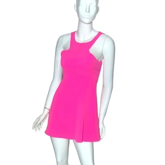 NBD Revolve Believe‎ Me Dres high neck cut out mini neon pink halter small - Image 3