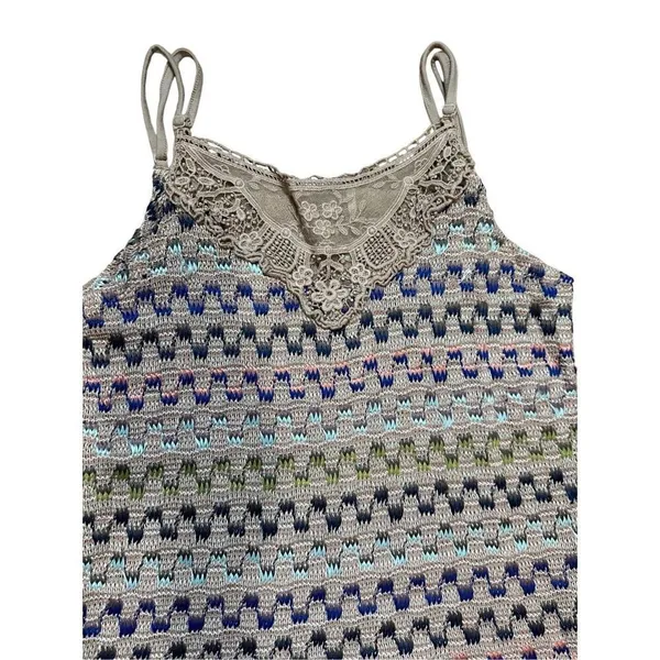 Free People Womens Multicolor‎ Chevron Stripe Pattern Crochet Knit Tank Top Sz L - Image 5