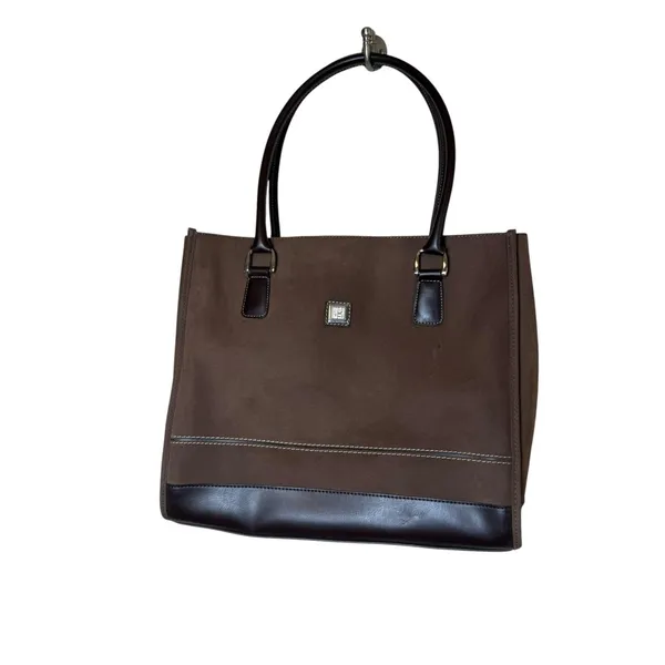 Diane Von Furstenberg Double Handle Suede & Leather Tote Bag Snap Brown Classic - Image 2