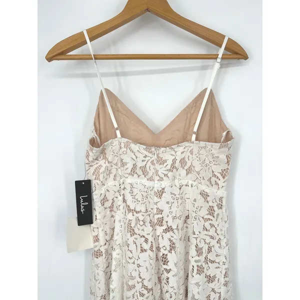 Lulus Midi Dress S White Lace Asymmetrical Hem Bridal Boho Ethereal Romantic - Image 9