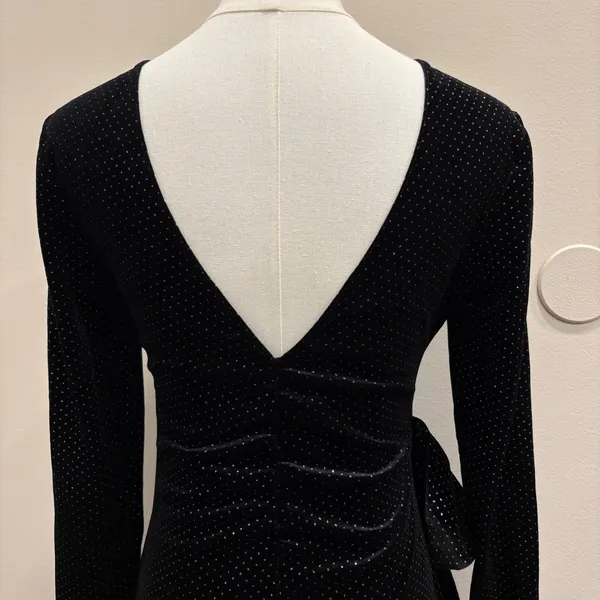 Saylor Black Velvet Glitter Micro Dot‎ V-Back Ruffle Mini Dress XS Going Out - Image 6