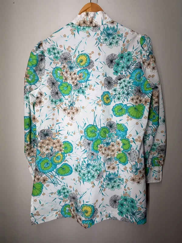 Vintage 70s Alex Colman Floral Mod Tunic Blouse Psychedelic‎ Button Front Top - Image 10