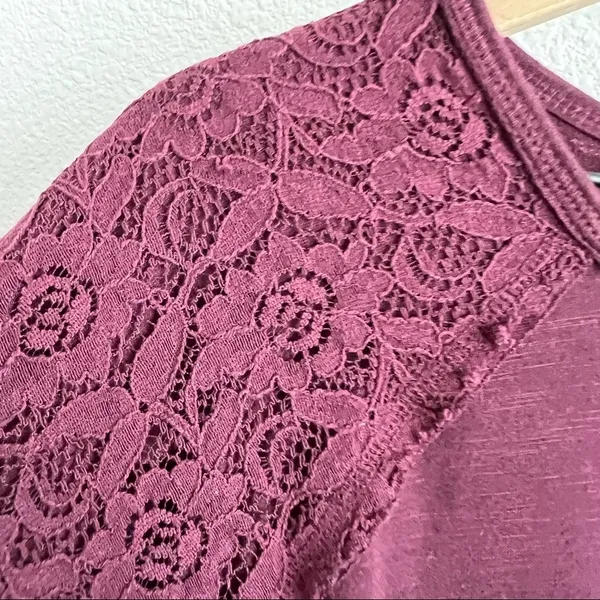 Knox Rose Maroon Lightweight Crewneck Pullover Sweater Top Lace Waffle Knit L - Image 8