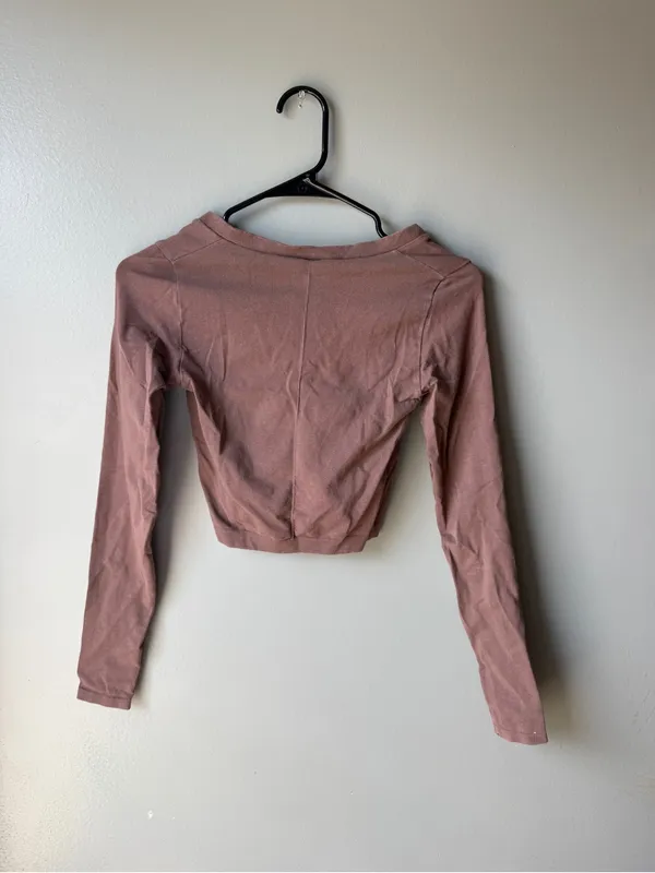 Gymshark Women’s Brown Long Sleeve Cropped V Neck Top Size Small Athleisure - Image 4