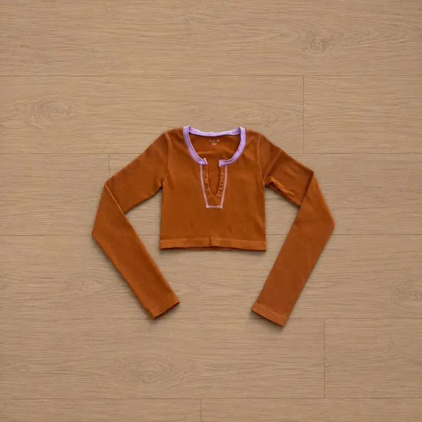 Urban Outfitters Go For Gold Orange Contrast Trim Long Sleeve Crop Top - Image 2