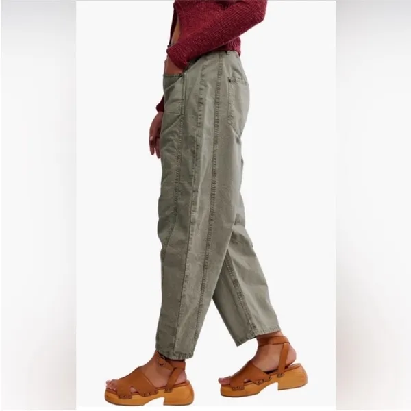 Free People Good Luck Barrel Leg Pants in Olive Green 24 - Image 5