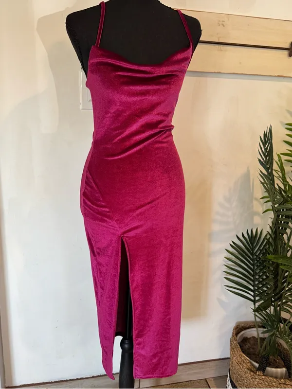 Fuchsia Velvet Cowl Neck Slip Dress - Women's - Image 2
