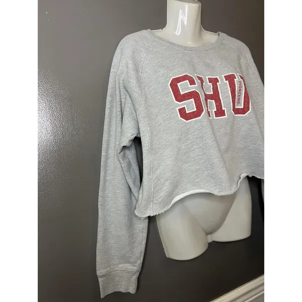 Sacred Heart Pioneers Sweatshirt Womens 2XL Gray Cropped Raw Hem Gear For Sports - Image 3