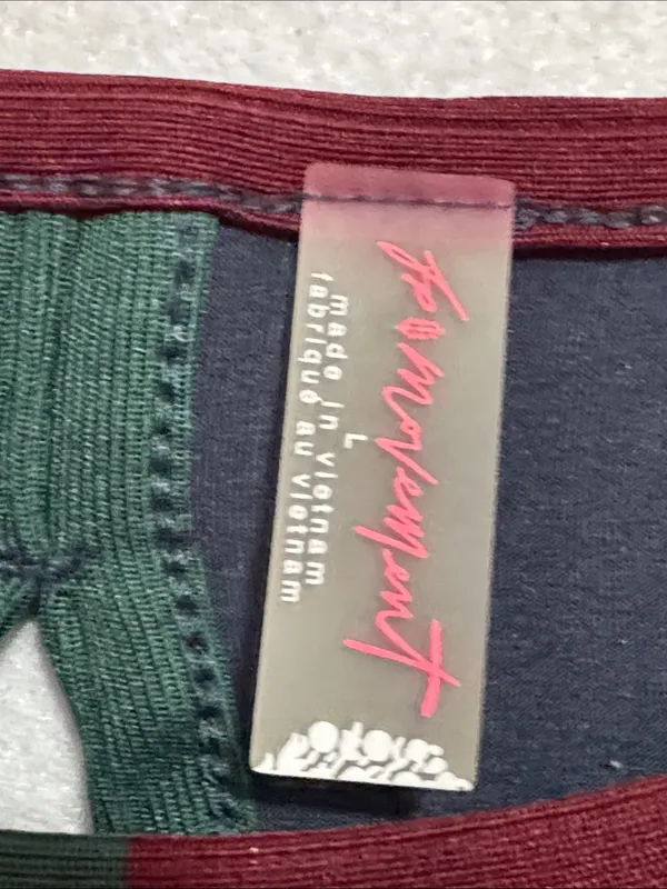 Free People Navy Cropped Long-Sleeve Top Open Back with Green and Burgundy Trim - Image 2