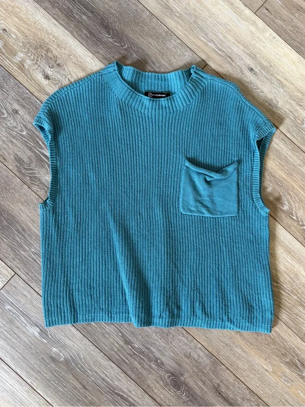 PrettyGarden Teal Knit Sleeveless Sweater Top Size Small - Image 2