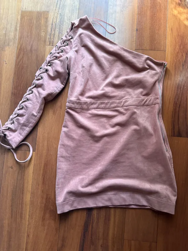 Pink Faux Suede One Shoulder Dress - Image 2