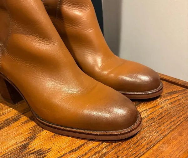 Zara Leather Knee High Block Heel Pull On Boots - Image 4