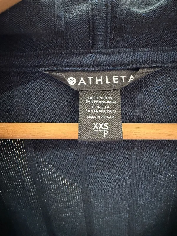 Athleta Spirit Ribbed‎ Cropped V-Neck Hoodie Navy Blue Size XXS - Image 3