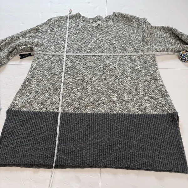 LL Bean Marled Gray Crew Neck Linen Blend Ragg Pullover‎ Tunic Sweater LARGE - Image 8